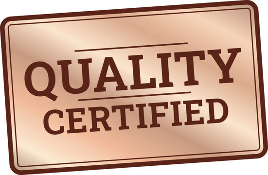 Gold metallic Quality Certified rectangular rubber stamp with grid background, editable vector illustration