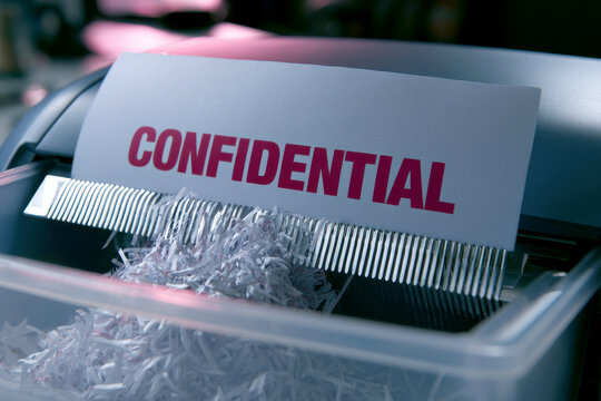 Paper Shredder Machine Destroying Confidential Document File.