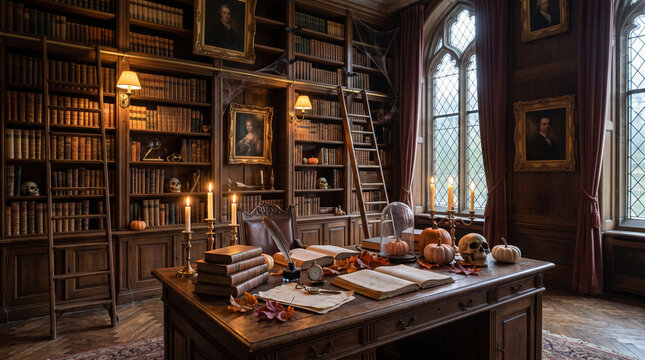 Halloween vintage library background design
