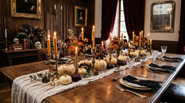 Halloween lunch table setting in a restaurant