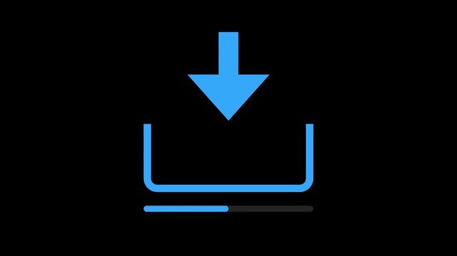 Minimalist blue download icon with progress bar on a black background.