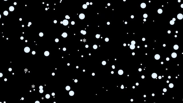 Falling snowflakes particles winter overlay with seamless looping on transparent background.