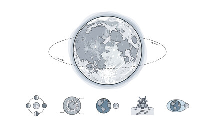 Stylized Moon Orbiting Earth with Phases and Lander © Roki