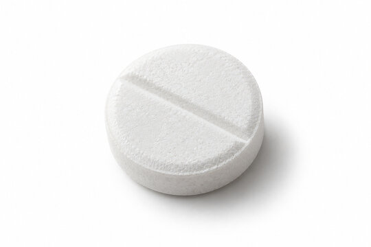 AI-generated realistic 3D render of tablet pill round white isolated on a clean white background with soft shadow for healthcare design.