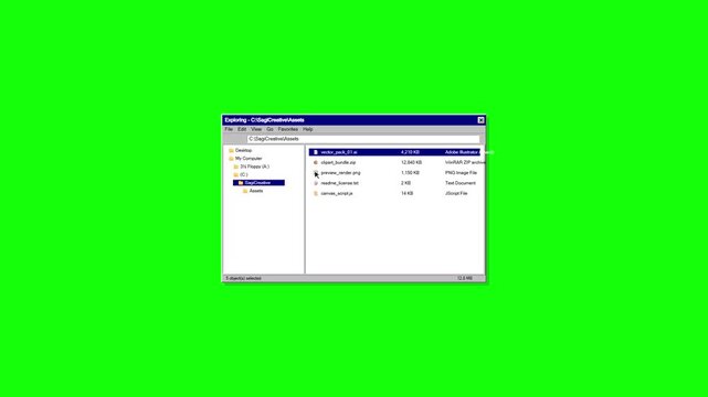 Retro Computer File Explorer Interface Selecting Files on Green Screen