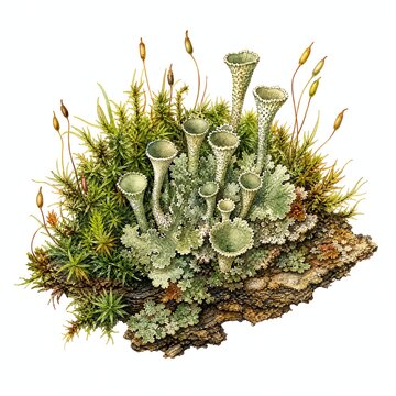 Pixie Cup Lichen Tuft With Tiny Grey Green Goblets Painting