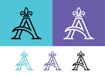 Letter a with crown and fleur de lis symbol. © Easy
