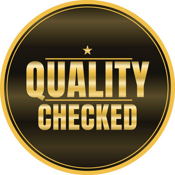 Gold metallic Quality Checked round rubber stamp with grid background, editable vector illustration