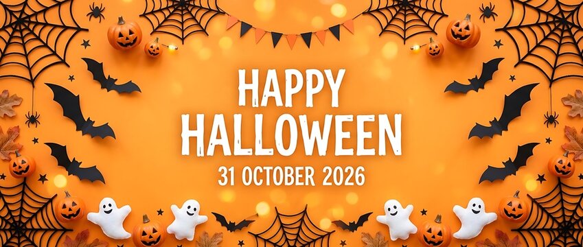 Happy halloween 31 october 2026 holiday party background with orange