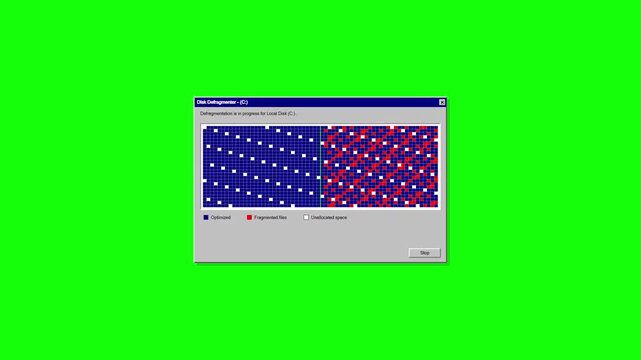 Computer Disk Defragmenter Process Animation on Green Screen