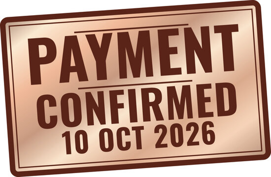 Gold metallic Payment Confirmed rectangular rubber stamp with grid background, editable vector illustration