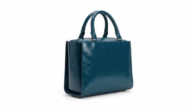 Stylish dark blue leather handbag for women standing as a fashion accessory item