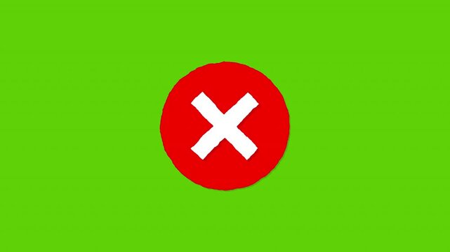Red Scribble X Wrong Answer Symbol Green Screen. 4K Resolution