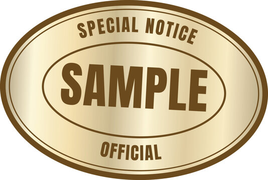 Gold metallic Sample oval rubber stamp with diamond pattern background, editable vector illustration