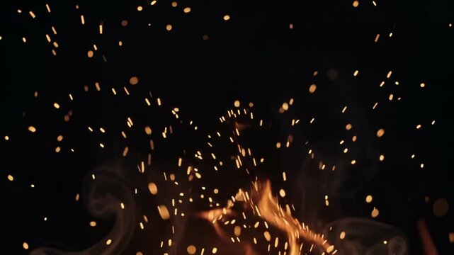 Bright spark flame fire light orange glowing hot heat energy background dark night abstract burning ember flare flash detail texture motion pattern shiny dust magic particle overlay effect burn fly