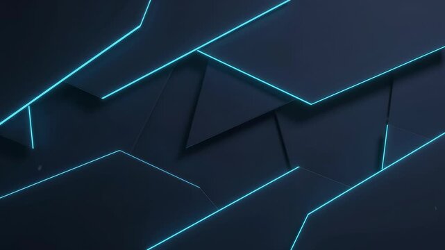 Abstract dark blue background glowing light line geometric pattern creates sleek futuristic design, neon cyber modern digital aesthetic, cyan technological concept evoking innovation connection