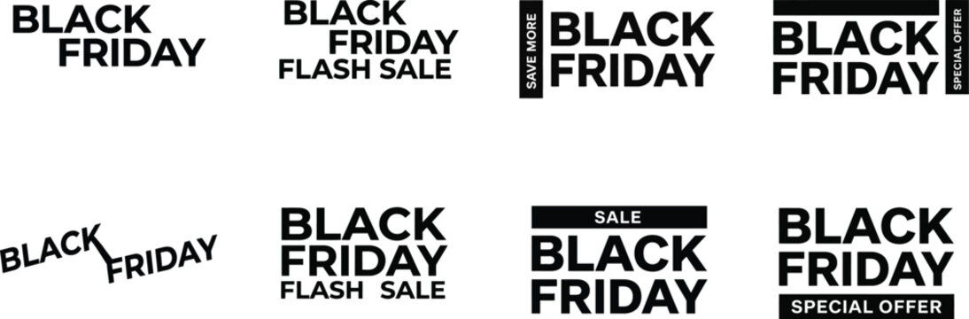 Minimalist black friday typographic logo set for retail marketing and sales promotion