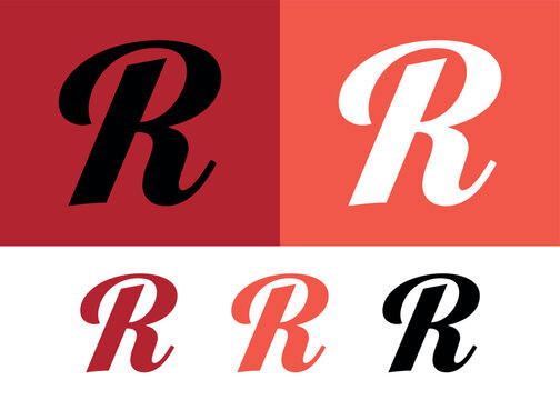 Monogram r in red and black graphic.