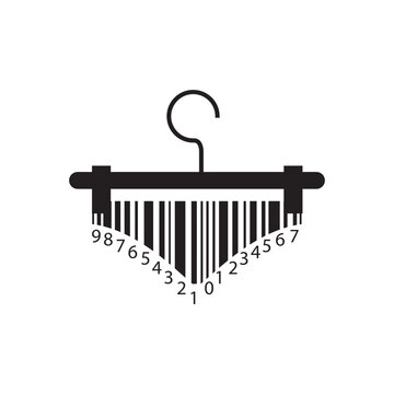 Vector icon of a clothes hanger with a barcode for retail and shopping