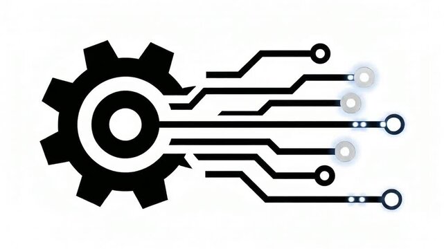 Gear Circuit Board Animation Glowing Data Energy Flow White Vector Style Concept