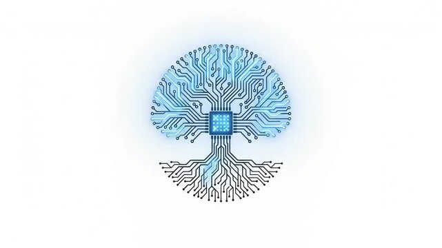 Technology Tree Circuit Board Network Processor Glowing Data Motion Graphic Loop