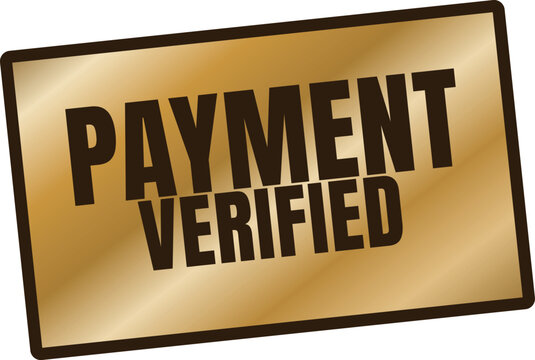 Gold metallic Payment Verified rectangular rubber stamp with striped background, editable vector illustration