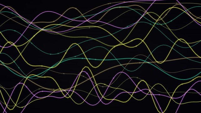 Colorful sine wave lines looping dynamically on a dark background