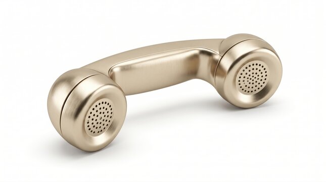 Shiny gold vintage telephone handset receiver isolated on a clean surface