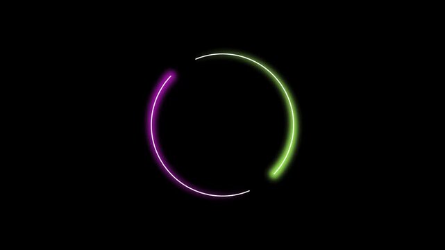 Pink and green circle picture frame with two tone neon color shade motion graphic on isolated black background. Pink and green light moving for overlay element. 4K footage video effect seamless loop