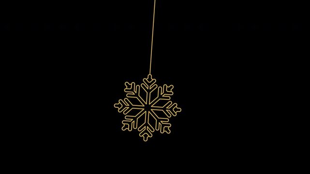 Luxury gold line art Christmas snowflake ornament swinging loop video with transparent alpha channel vector animation