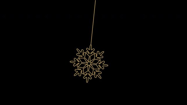 Luxury gold line art Christmas intricate snowflake ornament swinging loop video with transparent alpha channel vector animation
