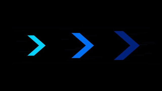 Abstract digital motion background featuring three gradient blue arrows pointing rightward with horizontal speed lines fast flow effect.