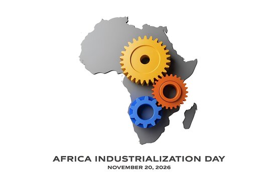 Colorful mechanical gears on a map of africa for industrialization day with flat lay white background industry development engineering technology progress