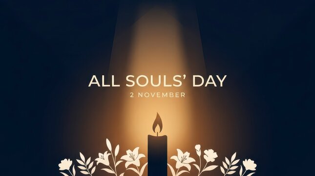 All souls day candle with flowers and light effect