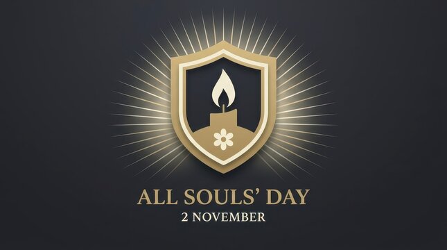 All souls day shield with lit candle illustration