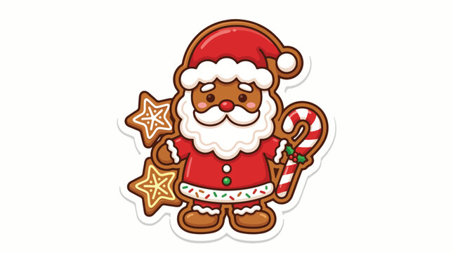 Santa Claus gingerbread cookie vector illustration with Christmas candy cane and sweet star cookies