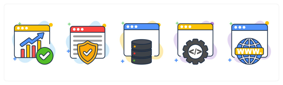 A set of 5 mix icons as Website Traffic, Page Authority, web Hosting