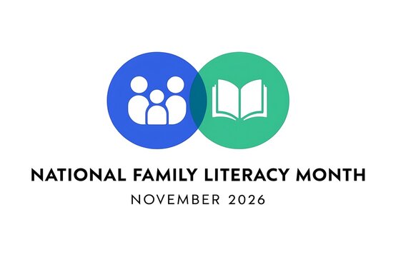 Educational graphic for national family literacy month in november 2026 with education learning awareness observance calendar typography illustration community development campaign