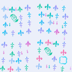 Gradient Fleur de Lis and Abstract Shapes Pattern © Adokor
