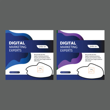 Digital marketing experts social media post banner template with fluid wave shapes