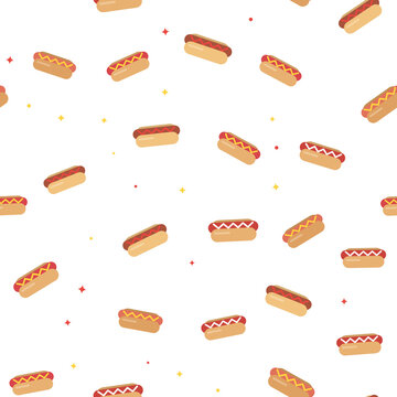 Hot dog pattern with colorful confetti for events.