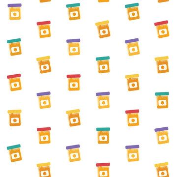 Jam jars with colorful lids on transparent background, food.
