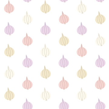 Pastel garlic heads pattern for food backgrounds.