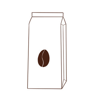 Coffee Beans Bag Package Line Art Vector Illustration Isolated on White Background