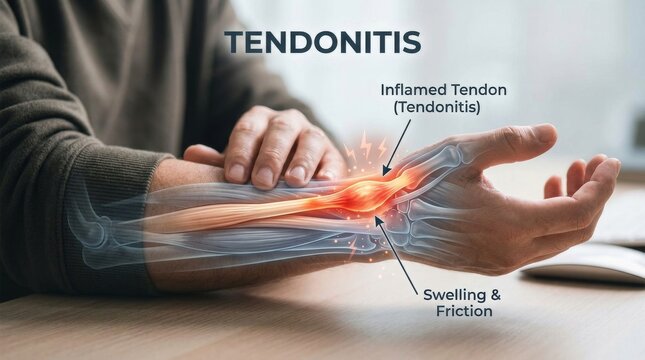 Woman Holding Wrist with Tendonitis Pain at Home