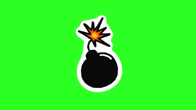 4K motion graphics animation of bomb sticker on chroma key green screen background.