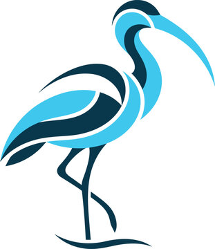 Sacred ibis stork wading bird abstract stance curved geometric shapes luxury vector icon