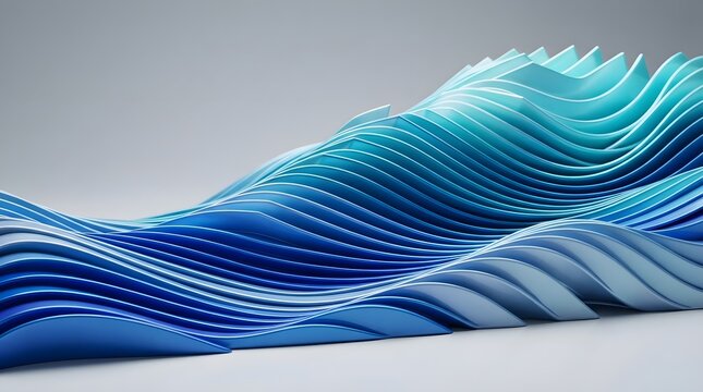 Abstract 3d rendering of flowing blue wave layers