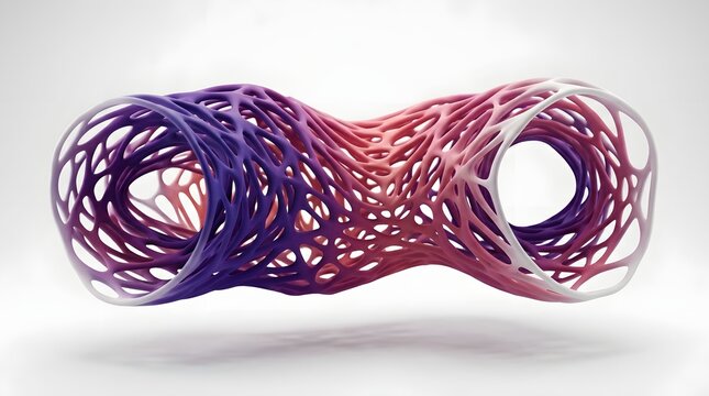Abstract 3d tubular lattice sculpture with a vibrant purple to pink gradient