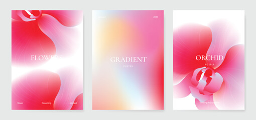 Plakat Orchid gradient poster background vector set. Minimalist poster summer and spring cover template. Ideal design for social media, banner, card, ads.